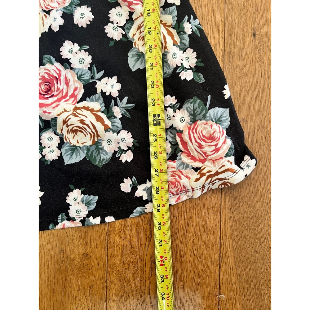 Floral Print Skater Mini Dress Black Rose Scoop Neck Sleeveless A Line Size S - Picture 6 of 14